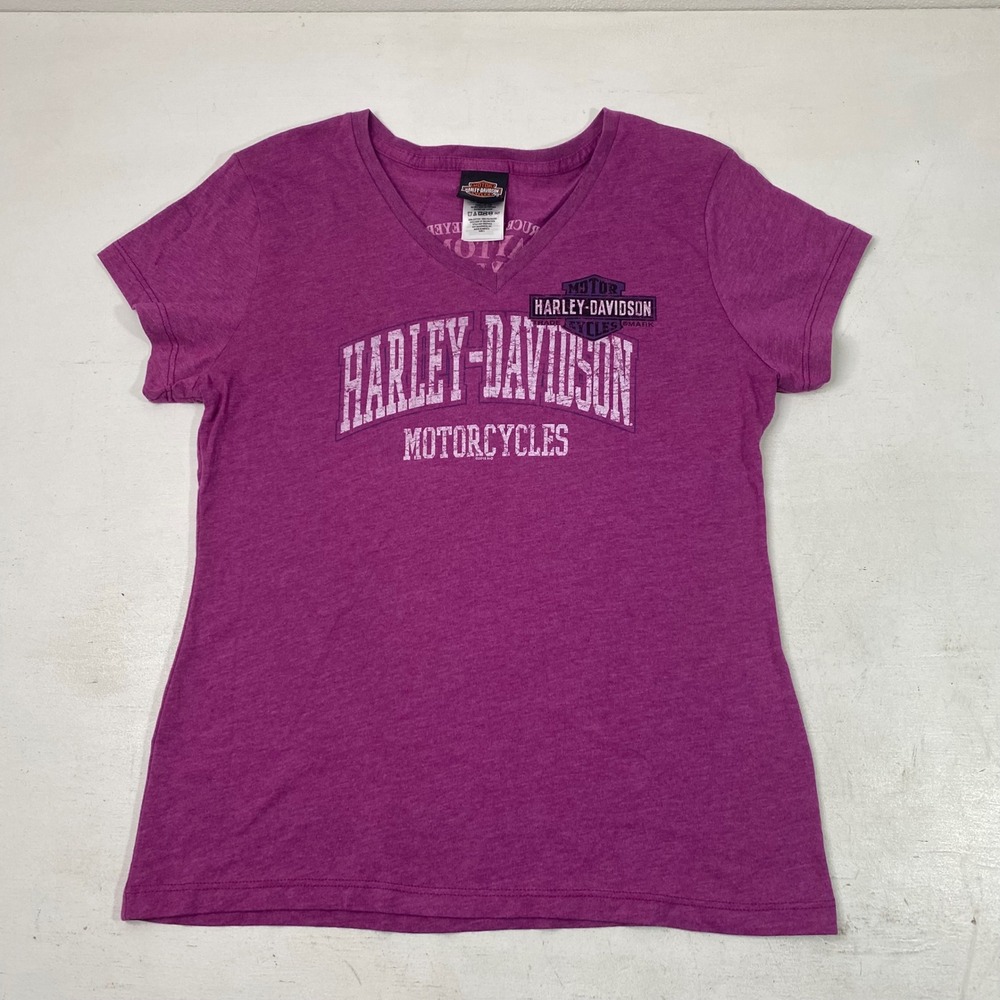 Harley Davidson V-Neck Graphic T-Shirt Womens Large Daytona Beach Florida Purple